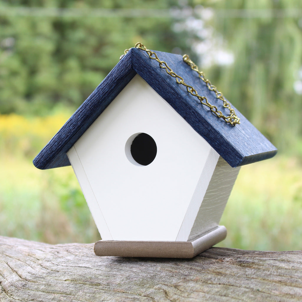 Hanging Wren and Chickadee House (Navy) Made From Recycled Poly Lumber