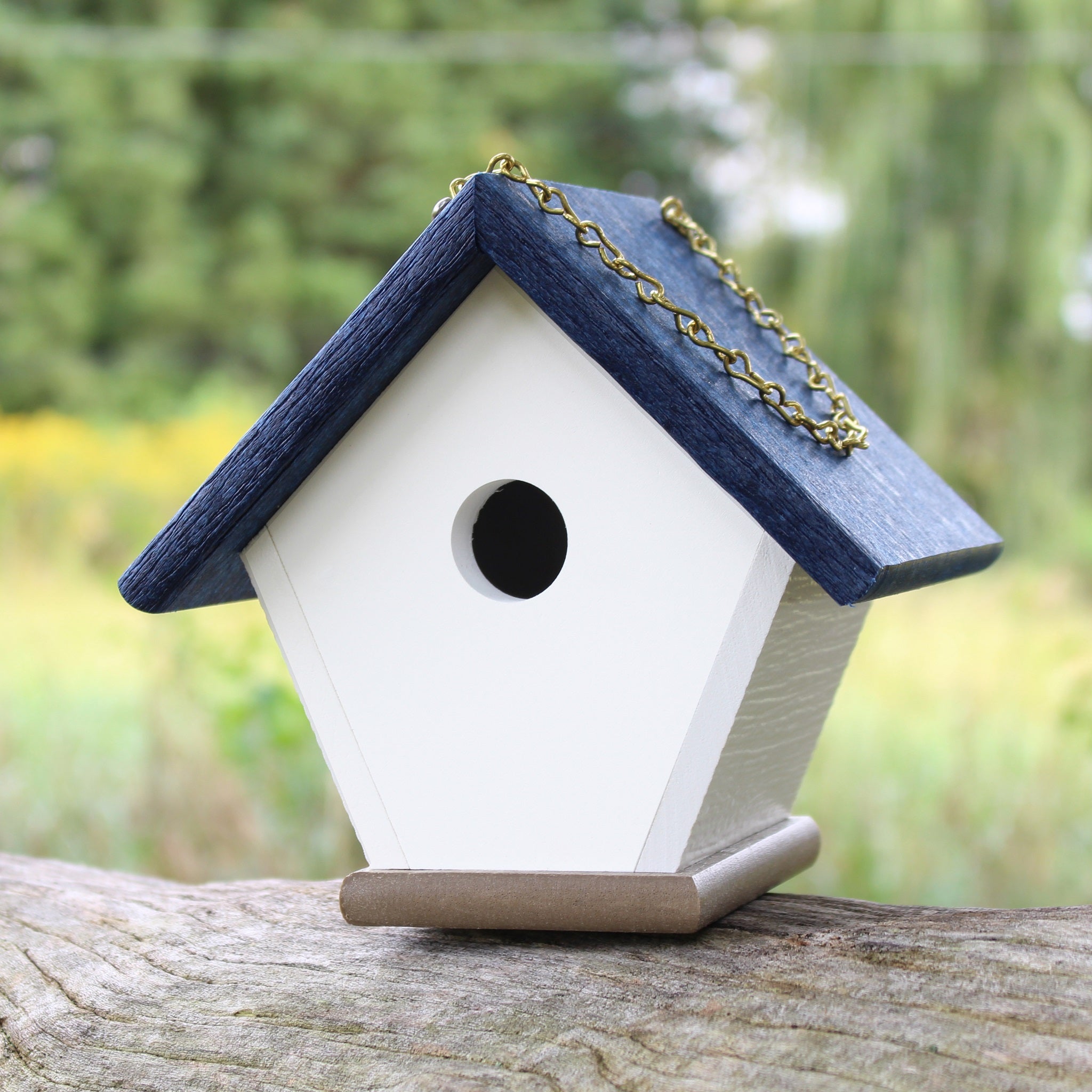 Hanging Wren and Chickadee House (Navy) Made From Recycled Poly Lumber