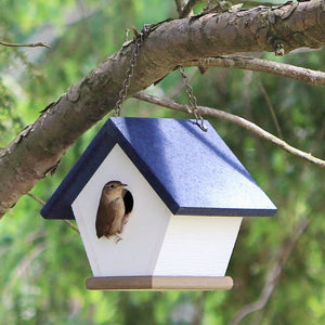 Hanging Wren and Chickadee House (Navy) Made From Recycled Poly Lumber